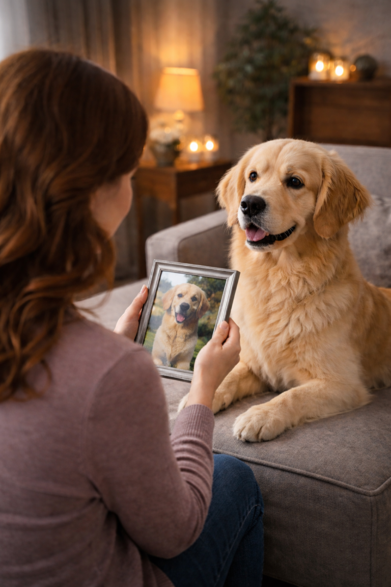 Taxidermie hond als tastbare herinnering in huiselijke setting